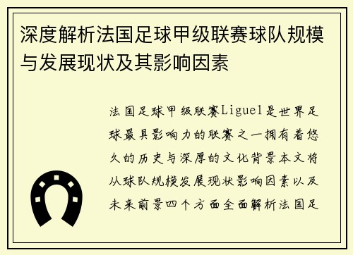 深度解析法国足球甲级联赛球队规模与发展现状及其影响因素